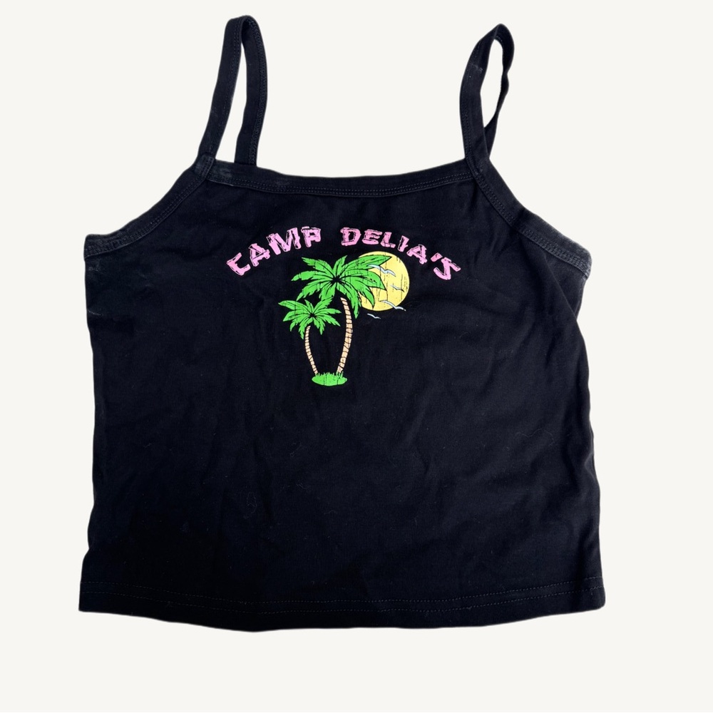 DELIAS Camp Delias black palm tree graphic crop top